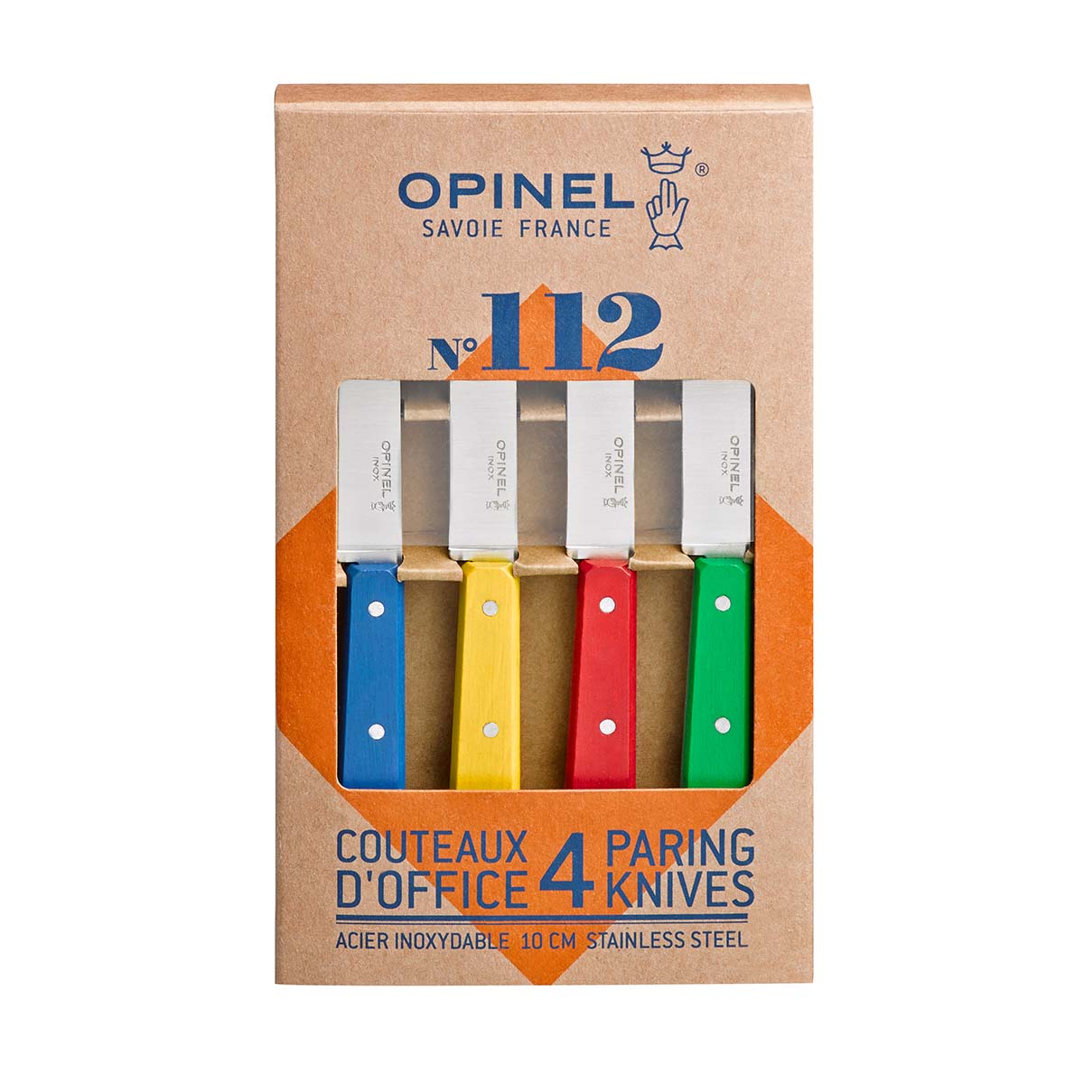 Opinel No.112 Stainless Steel Paring Knives Box of 4 Classic Colours 001233