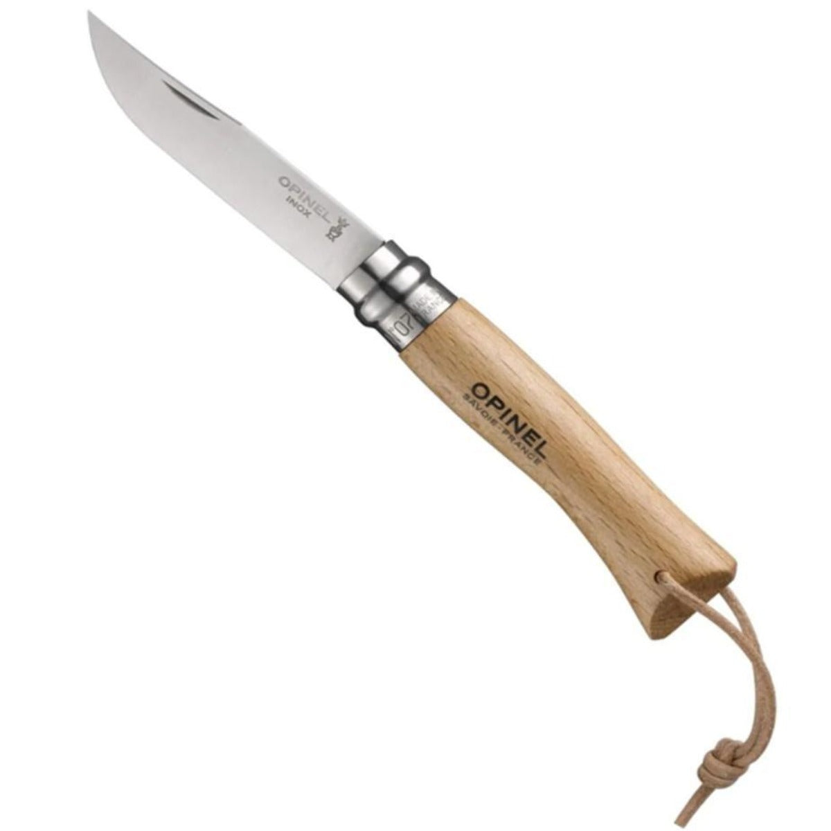 Opinel No.08 Bushwhacker Natural Stainless Steel Pocket Knife with Lanyard 001321
