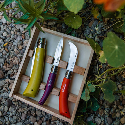 Opinel Stainless & Carbon Steel Garden Knife Trio - 3 Colors Box Set 001617