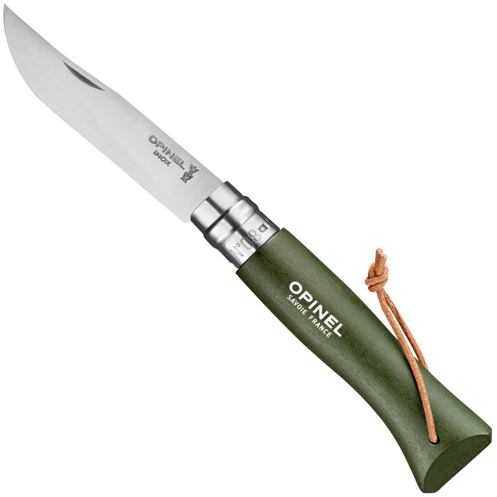 Opinel No.08 Bushwhacker Khaki Stainless Steel Folding Knife with Lanyard 001703