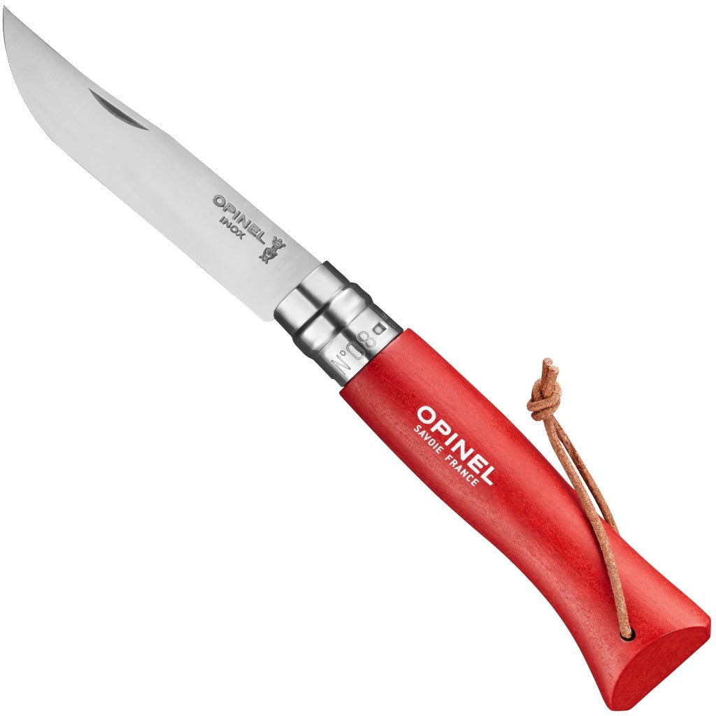 Opinel No.08 Bushwhacker Red Stainless Steel Folding Knife with Lanyard 001705