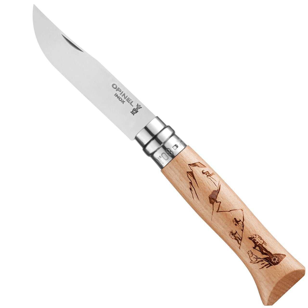 Opinel No.08 Engraved Handle Folding Knife - Alpine Adventures 002186