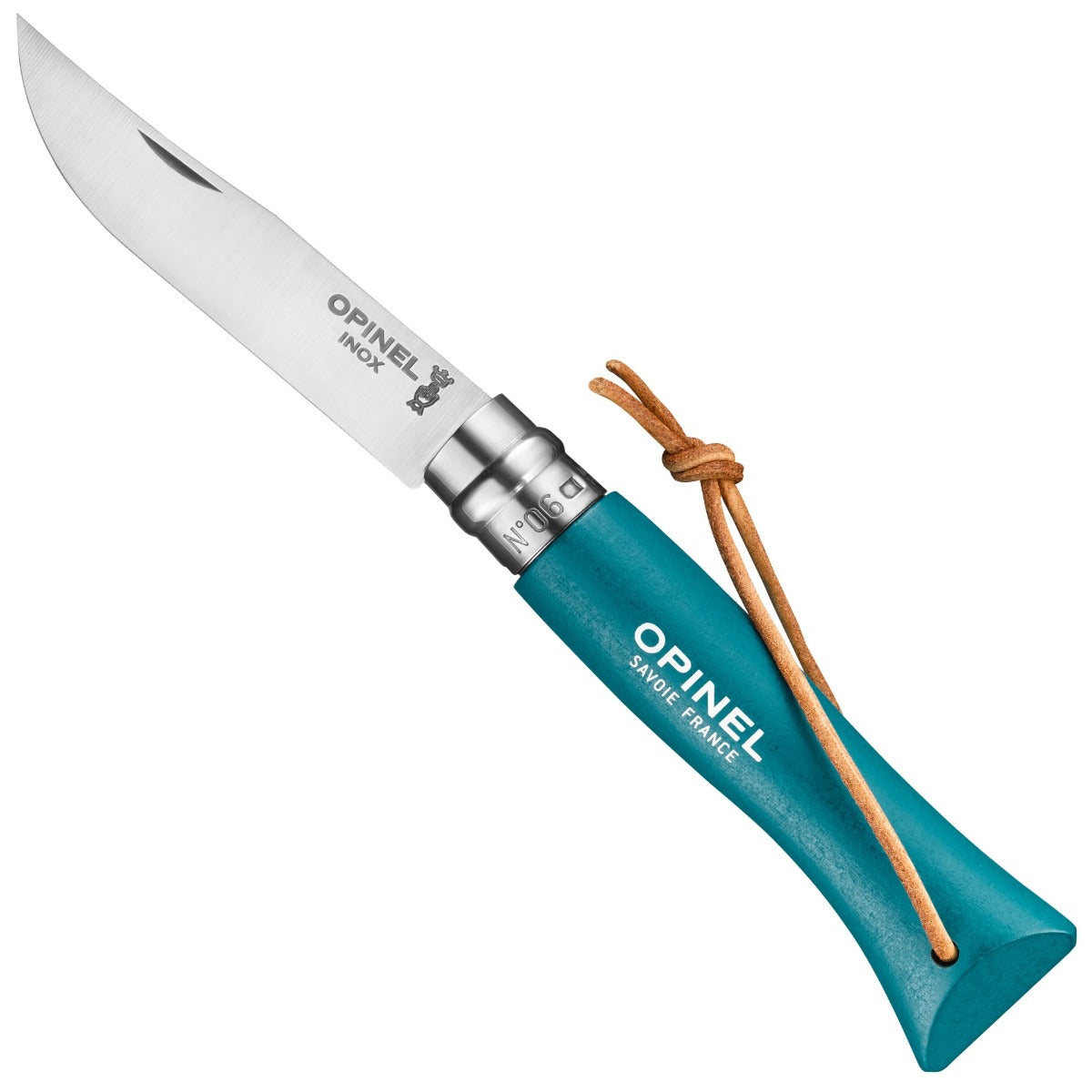 Opinel No.06 Bushwhacker Turquoise Stainless Steel Folding Knife with Lanyard 002200