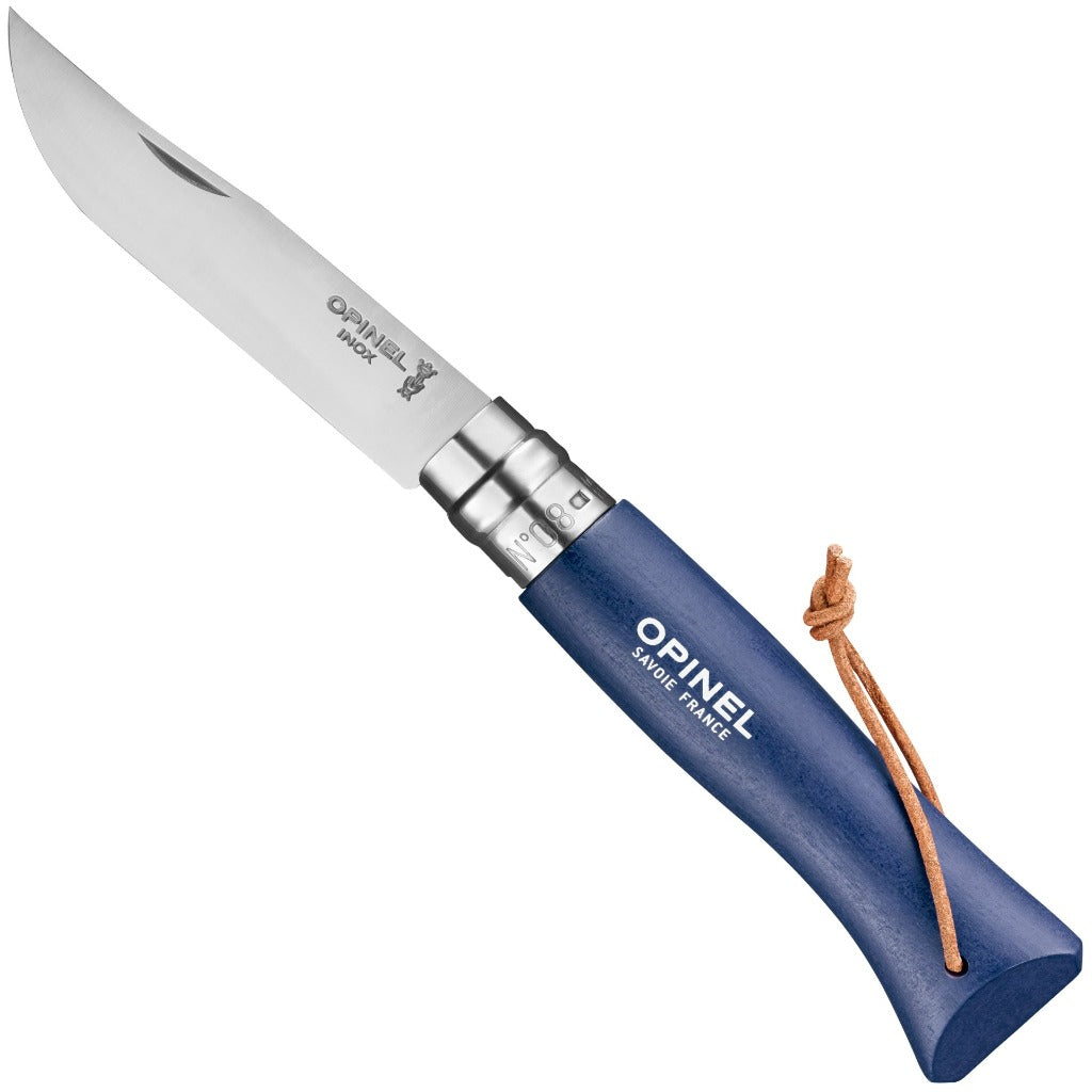 Opinel No.08 Bushwhacker Dark Blue Stainless Steel Folding Knife with Lanyard 002212