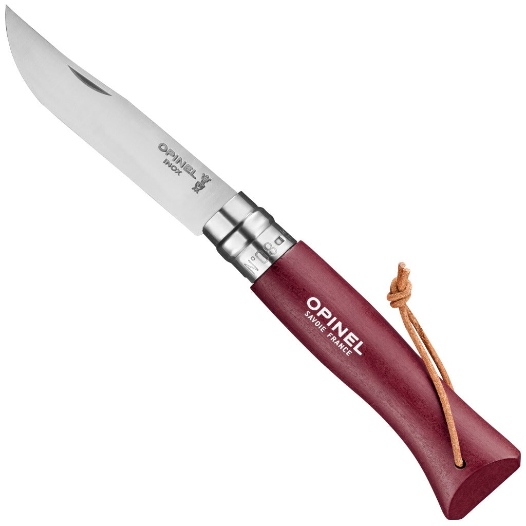 Opinel No.08 Bushwhacker Garnet Stainless Steel Folding Knife with Lanyard 002213