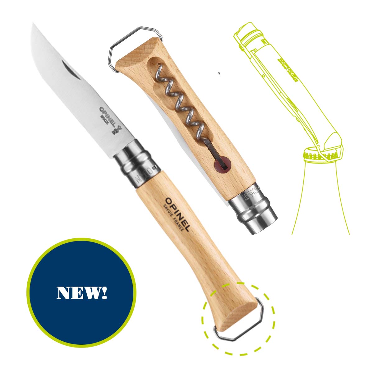 Opinel No.10 Corkscrew Stainless Steel Folding Knife with Bottle Opener 002578