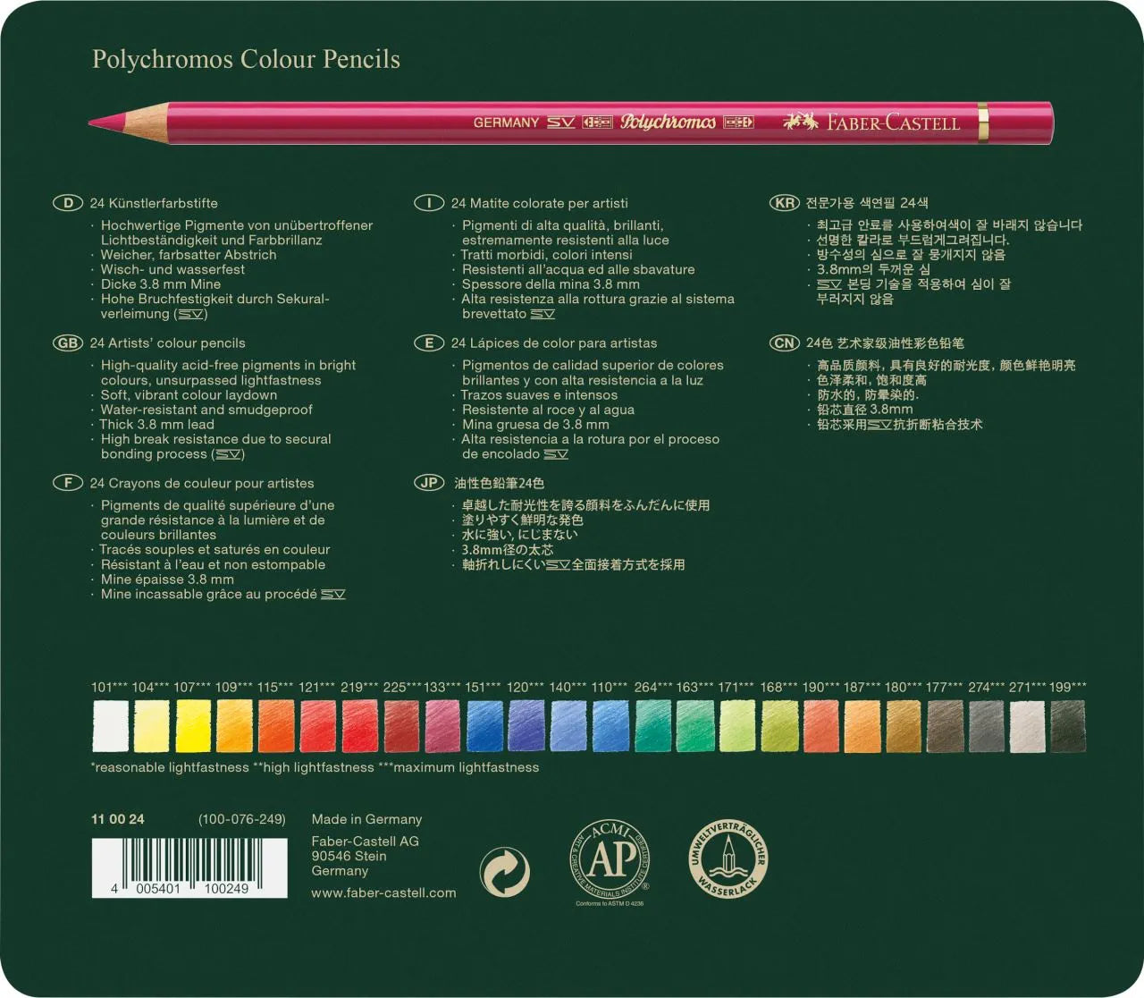 Faber-Castell Polychromos colour pencil tin of 24 110024