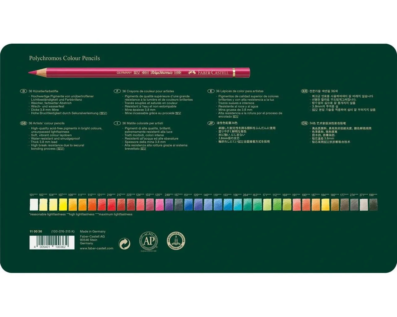 Faber-Castell Polychromos colour pencil tin of 36 110036