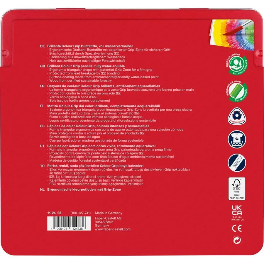 Faber-Castell Colour Grip colour Pencil Tin of 24 112423