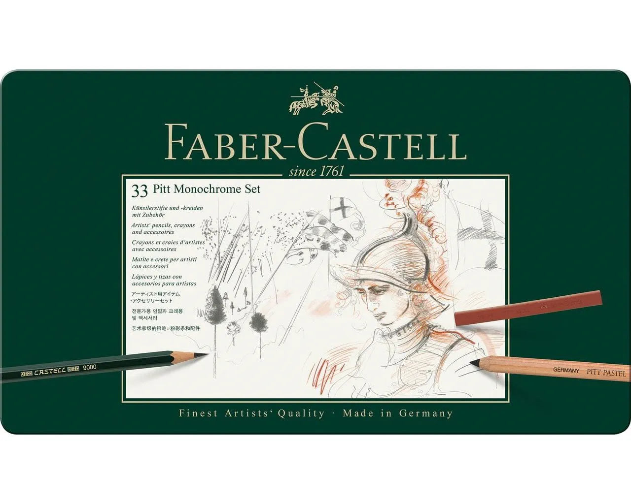 Faber-Castell Pitt Monochrome set, tin of 33 112977