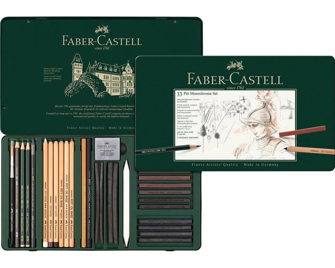 Faber-Castell Pitt Monochrome set, tin of 33 112977