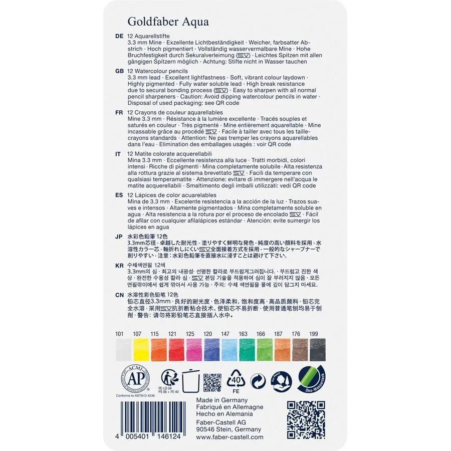 Faber-Castell Goldfaber Aqua watercolour pencil tin of 12 114612