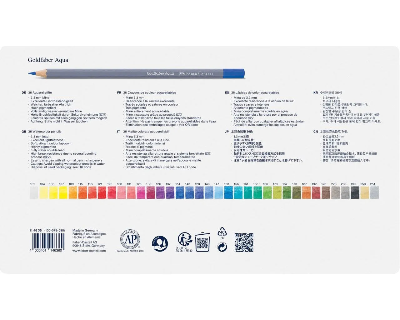 Faber-Castell Goldfaber Aqua watercolour pencil tin of 36 114636