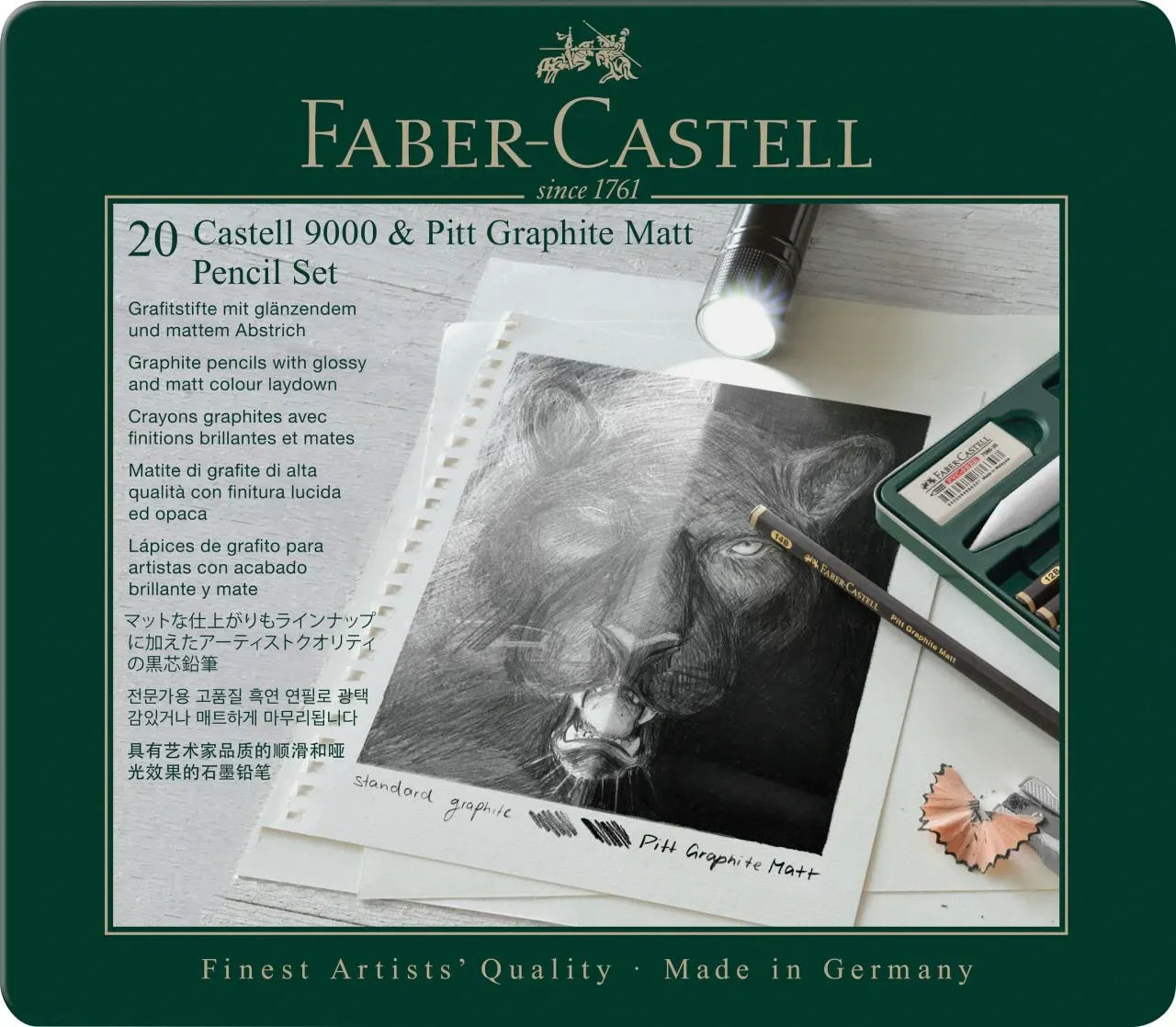 Faber-Castell Pitt Graphite Matt & Castell 9000 tin of 20 115224
