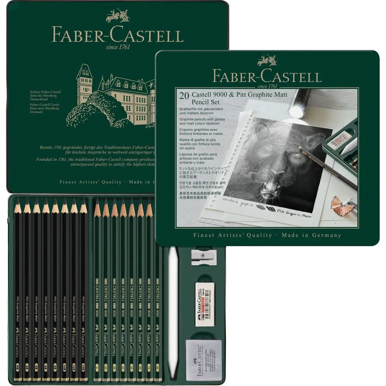 Faber-Castell Pitt Graphite Matt & Castell 9000 tin of 20 115224