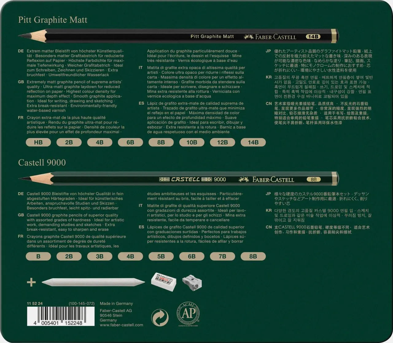 Faber-Castell Pitt Graphite Matt & Castell 9000 tin of 20 115224