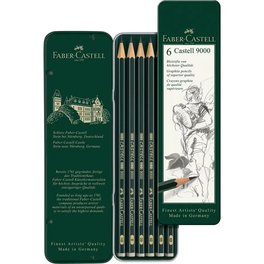 Faber-Castell Castell 9000 graphite pencil tin of 6 119063