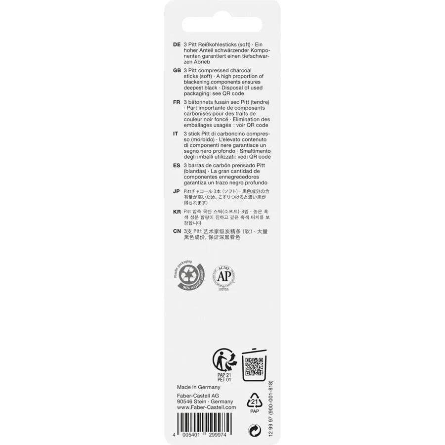Faber-Castell Pitt compressed charcoal stick set of 3 soft 129997