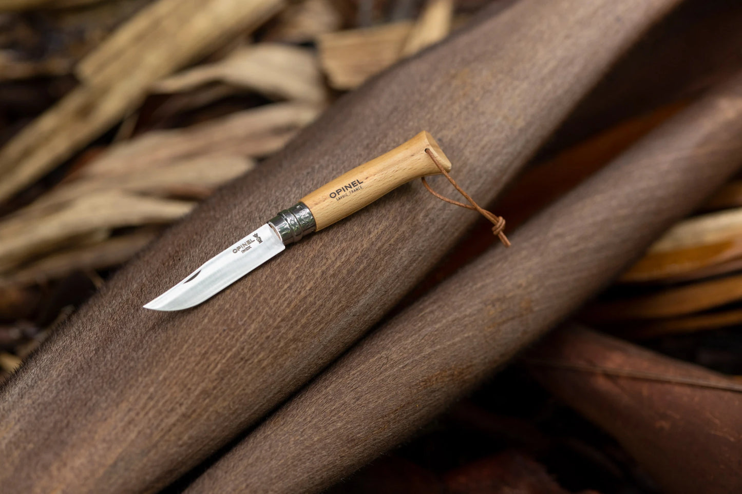 Opinel No.08 Bushwhacker Natural Stainless Steel Pocket Knife with Lanyard 001321