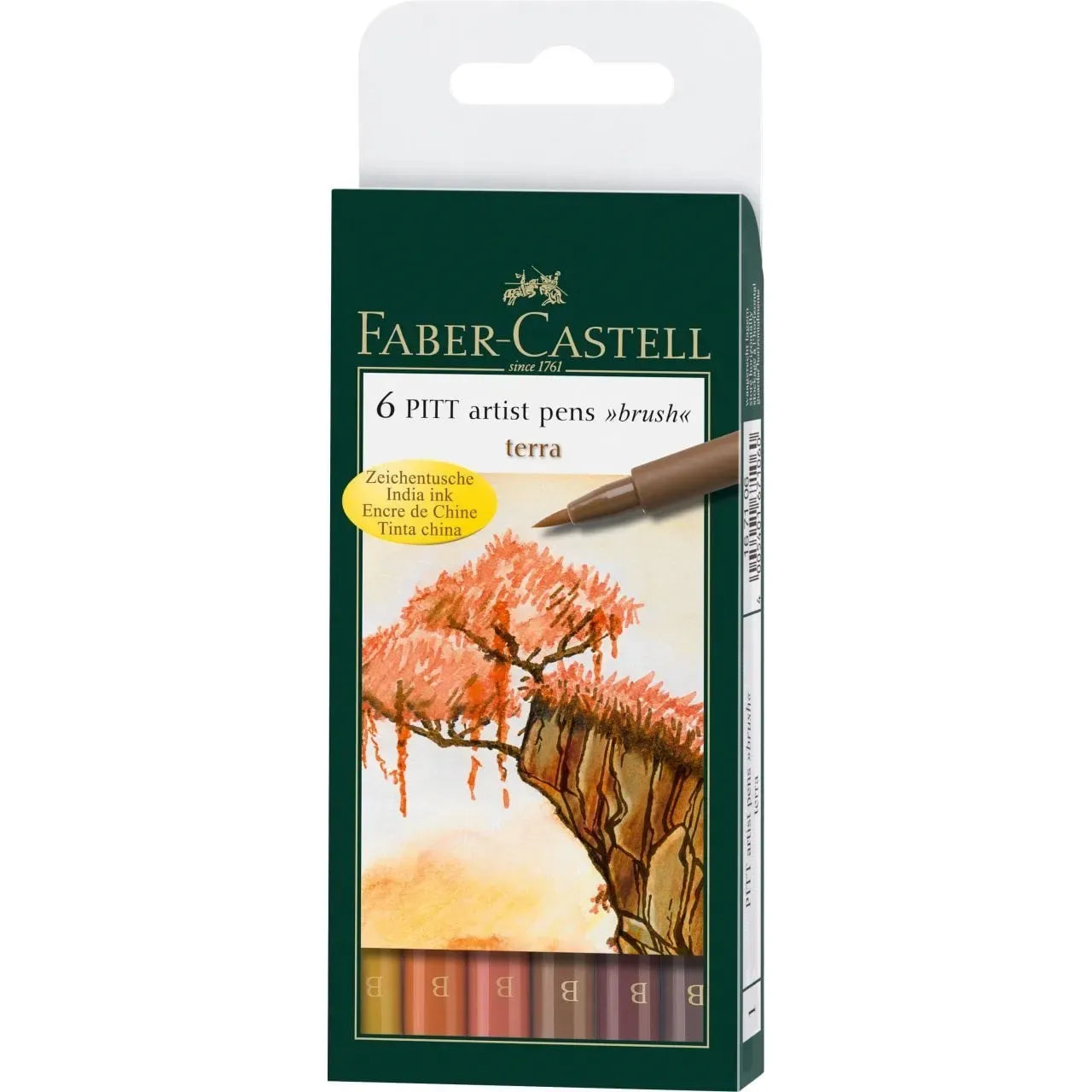 Faber-Castell Pitt Artist Pen Brush India ink pen wallet of 6, Terra 167106