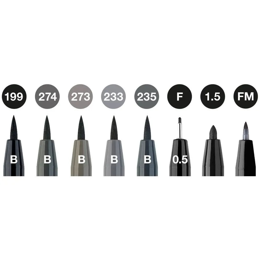 Faber-Castell Pitt Artist Pen Brush India ink pen wallet of 8, Black&Grey 167171