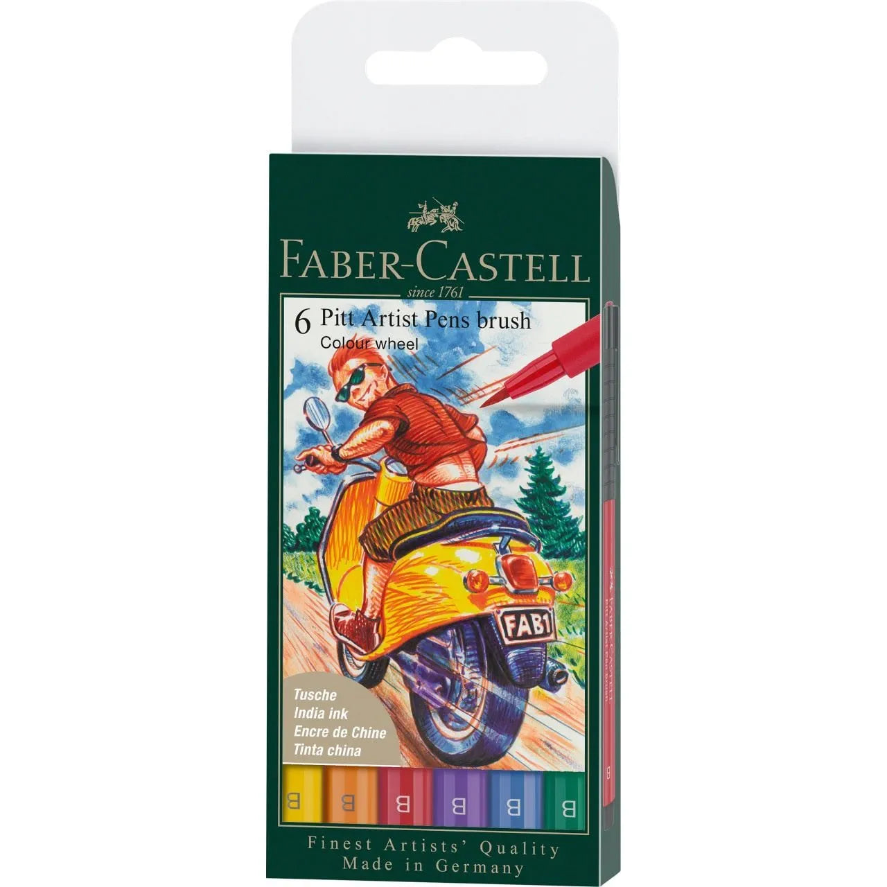 Faber-Castell Pitt Artist Pen Brush India ink pen, wallet of 6, Col. wheel 167174
