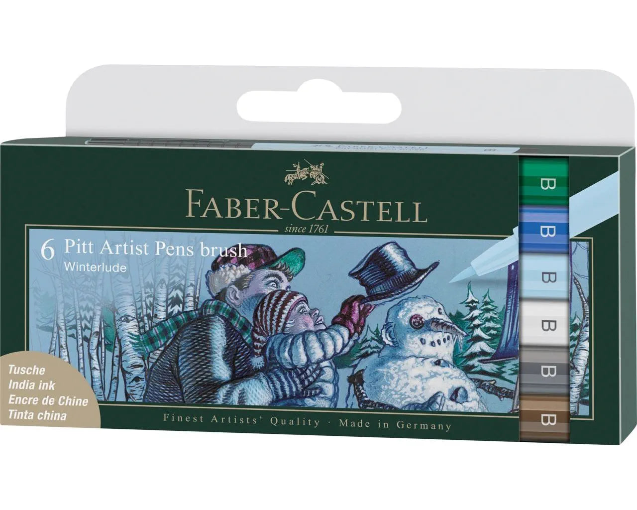 Faber-Castell Pitt Artist Pen Brush India ink pen, wallet of 6, Winterlude 167176