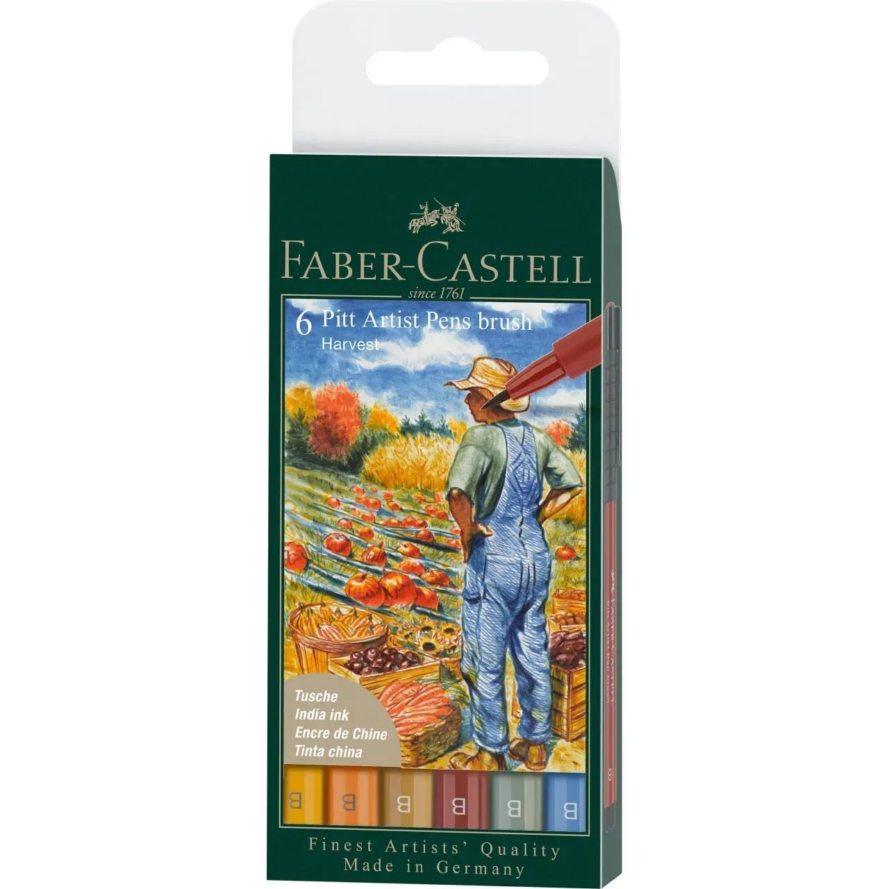 Faber-Castell Pitt Artist Pen Brush India ink pen, wallet of 6, Harvest 167179
