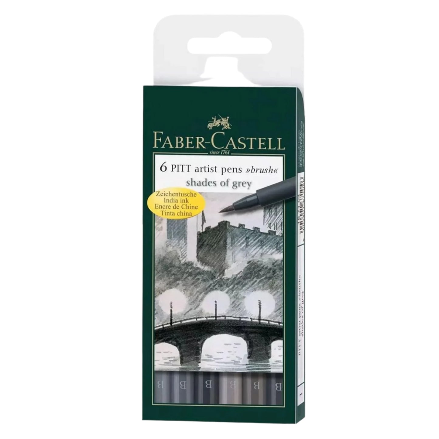 Faber-Castell Pitt Artist Pen Brush India ink pen wallet of 6, Grey tones 167104
