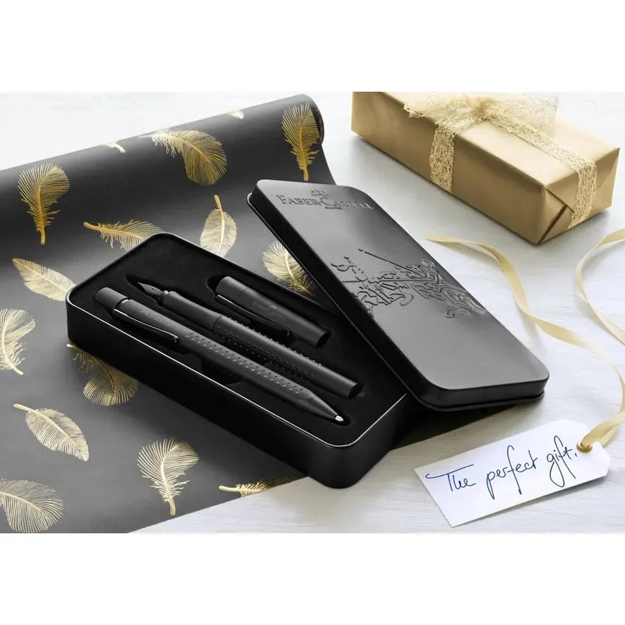 Faber-Castell Grip Edition fountain pen gift set, all black, 2 pieces 201626