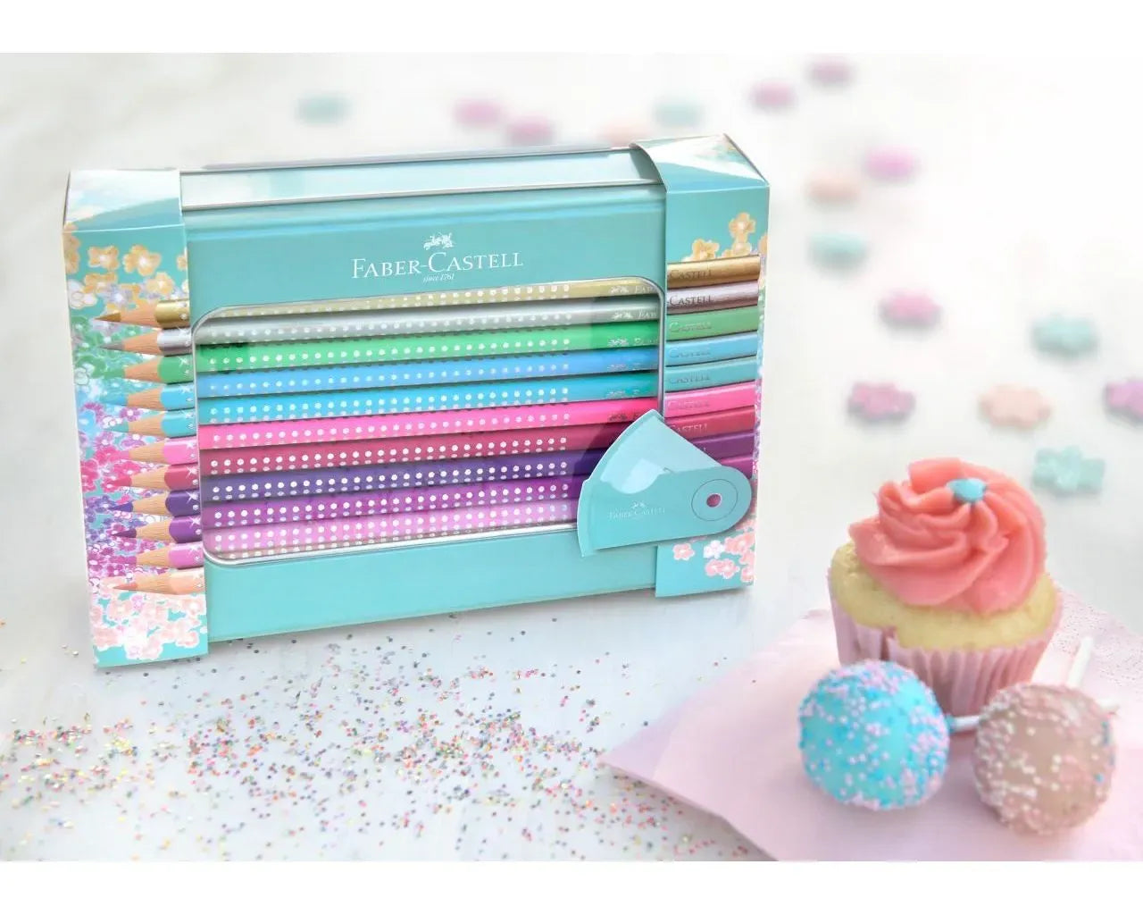 Faber-Castell Sparkle colour pencil set tin turquoise, 21 pieces 201641