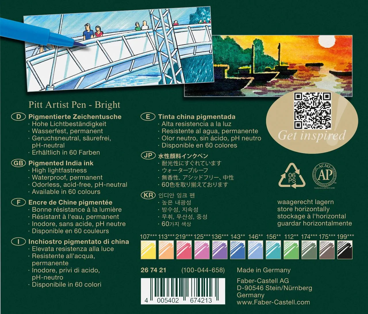 Faber-Castell Pitt Artist Pen Brush India ink pen set of 12, Basic tones 267421