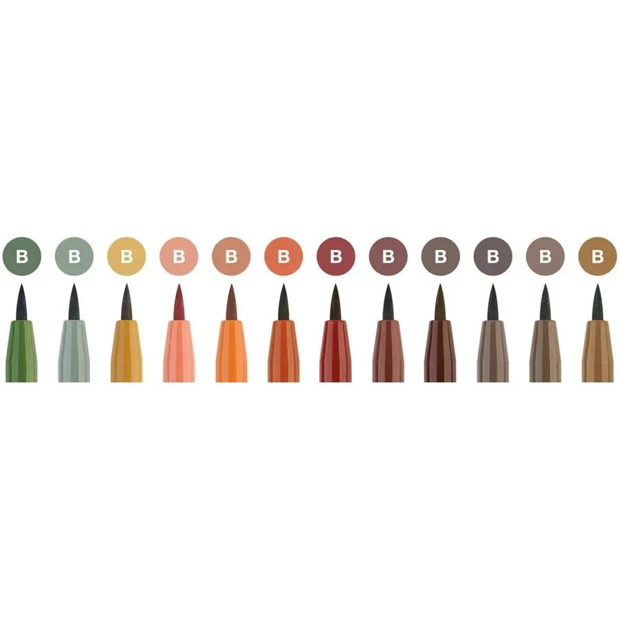 Faber-Castell Pitt Artist Pen Brush India ink pen set of 12, Earth tones 267422