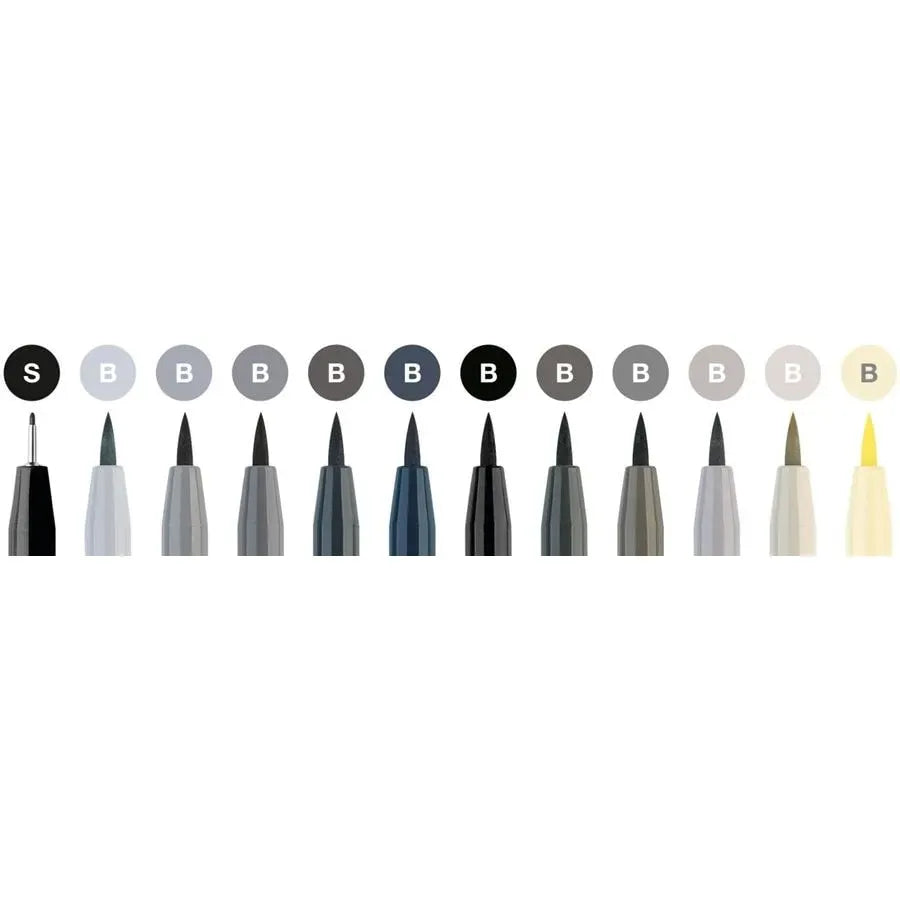 Faber-Castell Pitt Artist Pen Brush India ink pen set of 12, Grey tones 267423