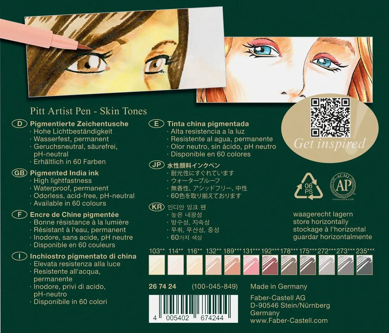 Faber-Castell Pitt Artist Pen Brush India ink pen set of 12, Portrait 267424