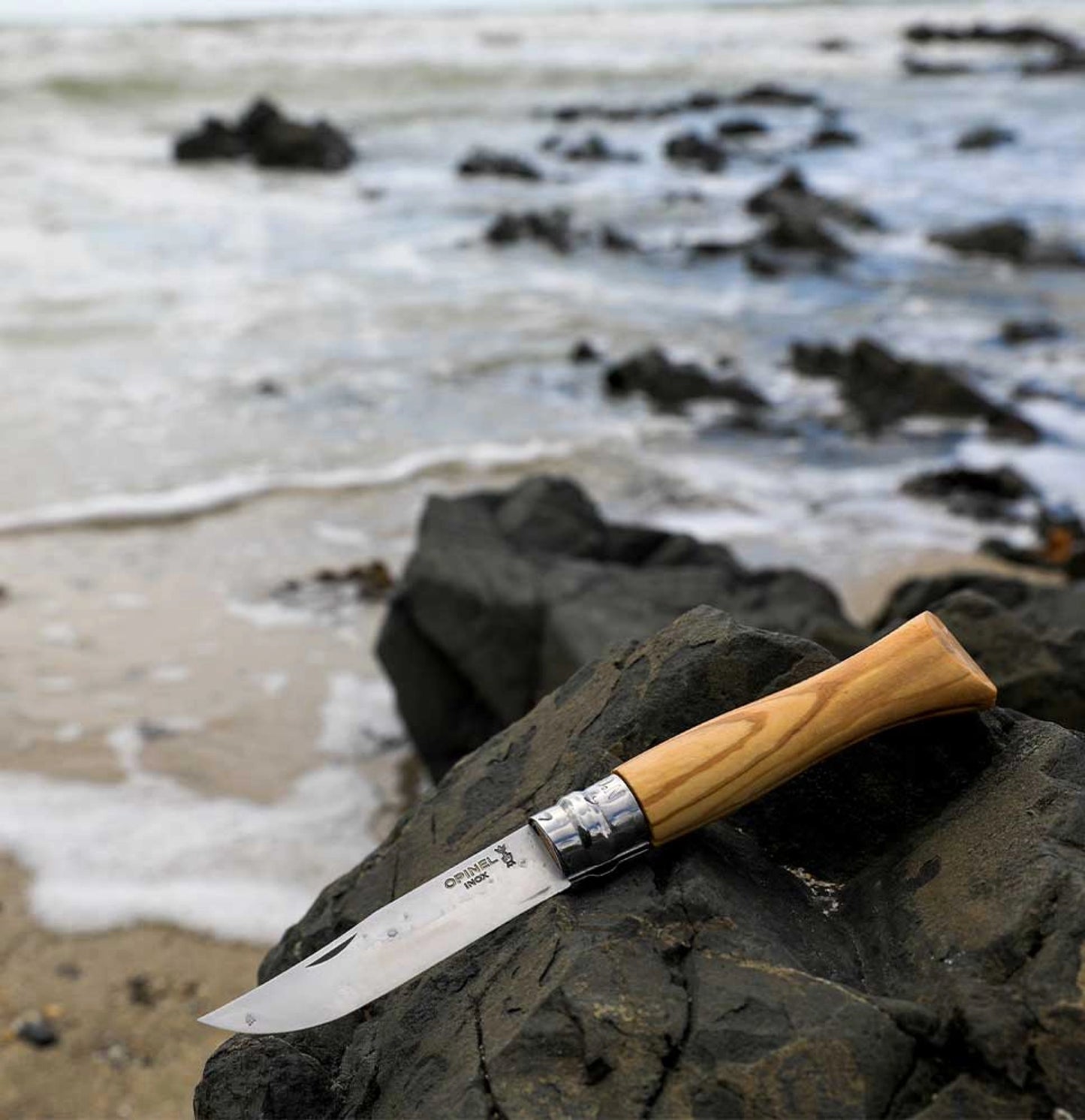 Opinel N°08 Olive Wood Stainless Steel Pocket Knife + Sheath 001004