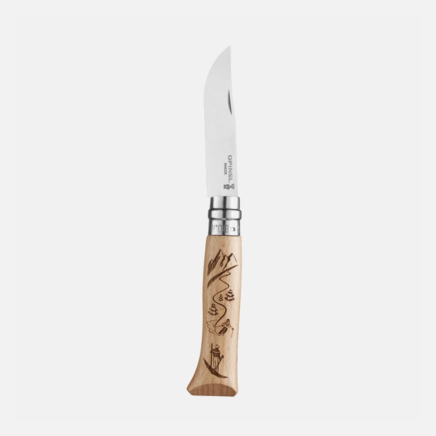 Opinel N°08 Engraved Skiing Stainless Steel Pocket Knife 002188
