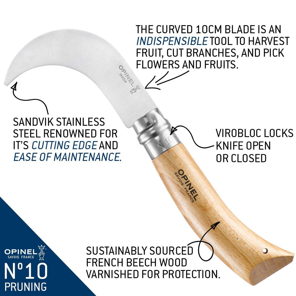 Opinel N°10 Blister Pruning Folding Knife 000657