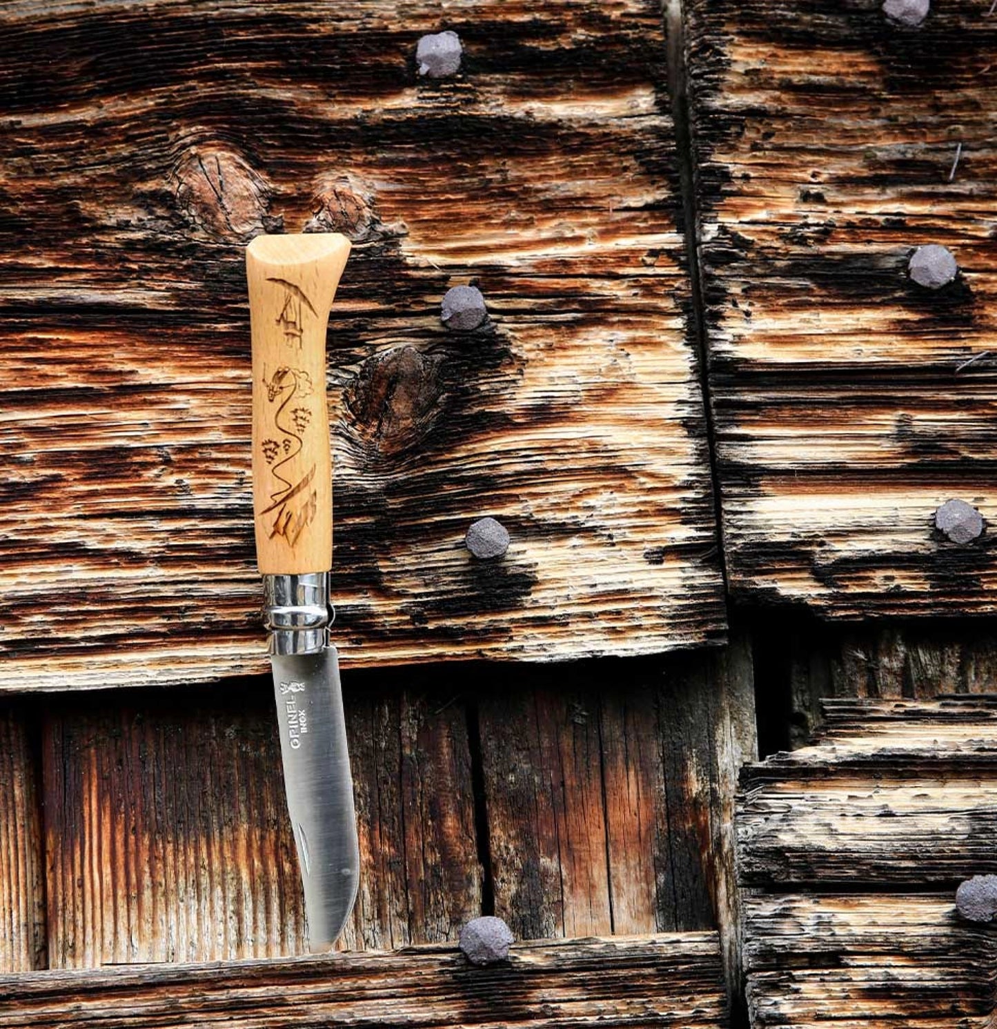 Opinel N°08 Engraved Skiing Stainless Steel Pocket Knife 002188