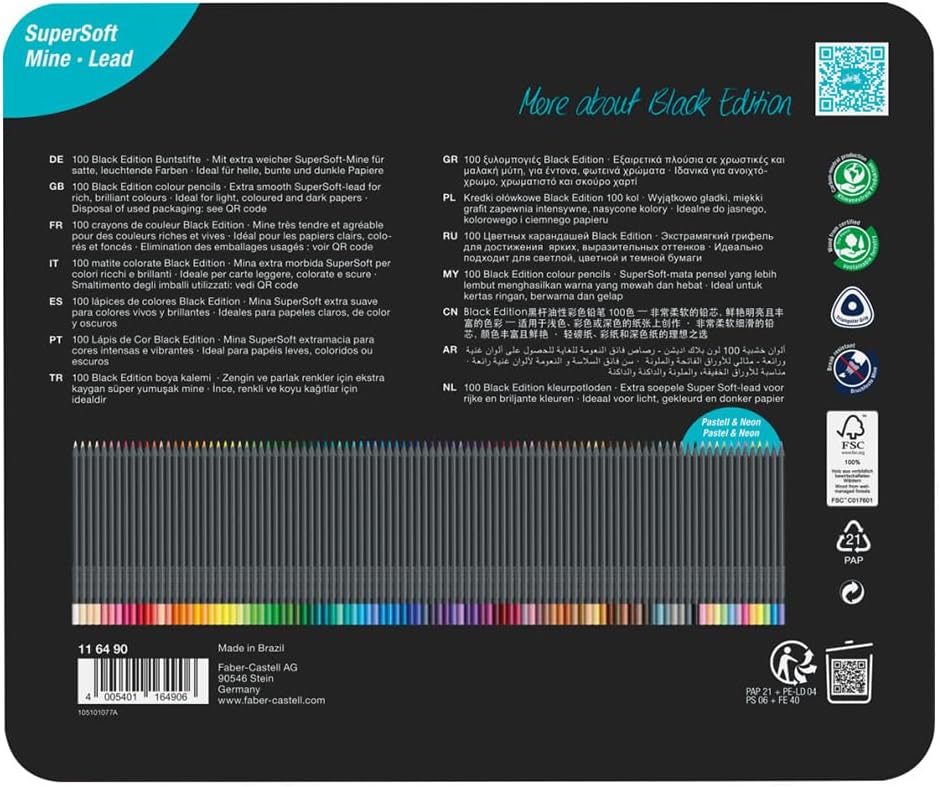 Faber-Castell Black Edition Colour pencils tin box of 100 116490