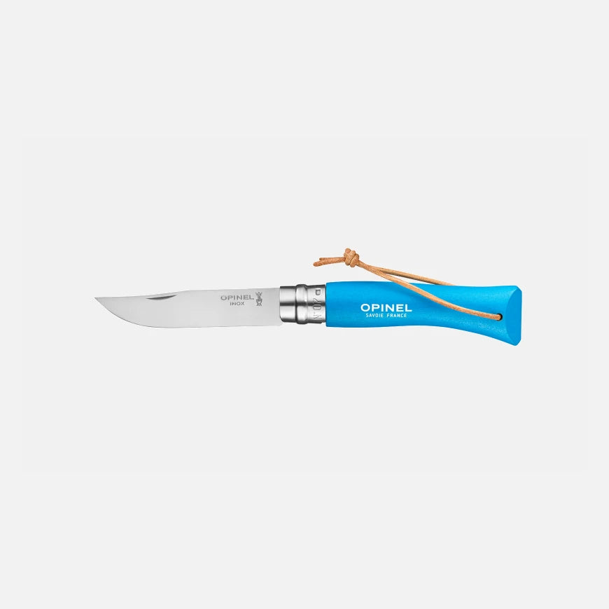 Opinel No.07 Bushwhacker Cyan Stainless Steel Pocket Knife with Lanyard 002206