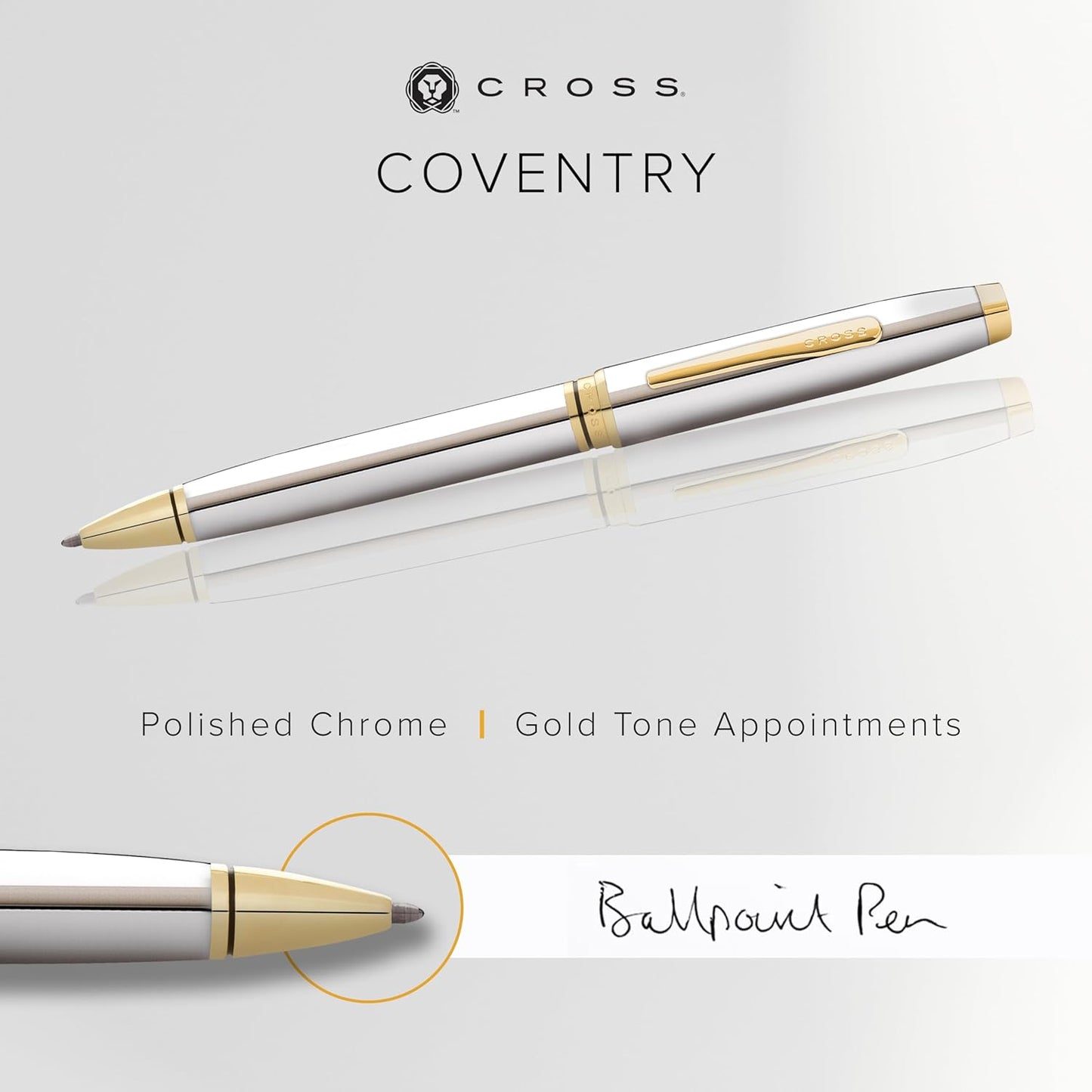 Cross Coventry Coventry Refillable Ballpoint Pen Black Ink, Polished Chrome & Gold AT0662-2