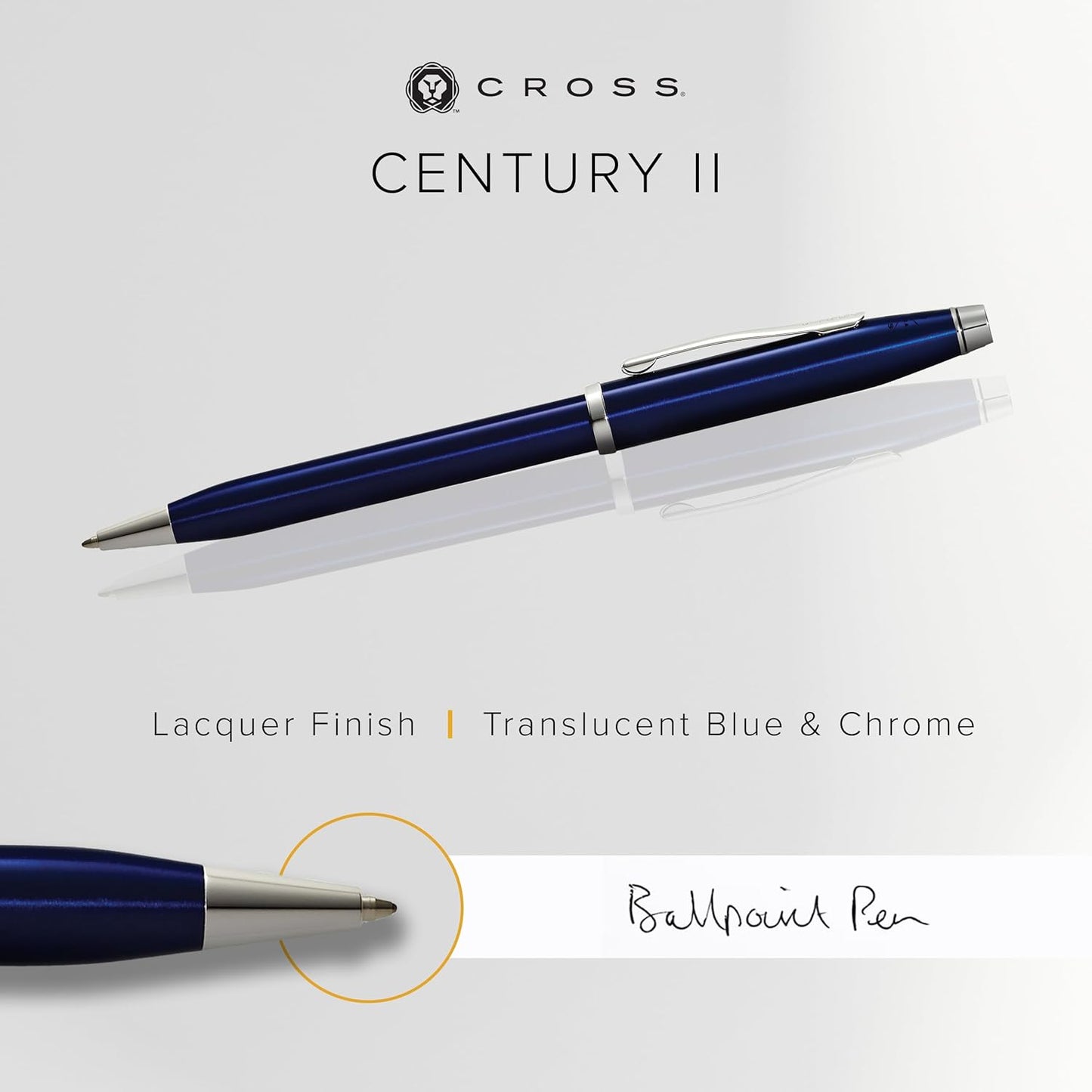 Cross Century II Translucent Blue Lacquer with Chrome Plated Appointments Ballpoint Pen AT0082WG-158