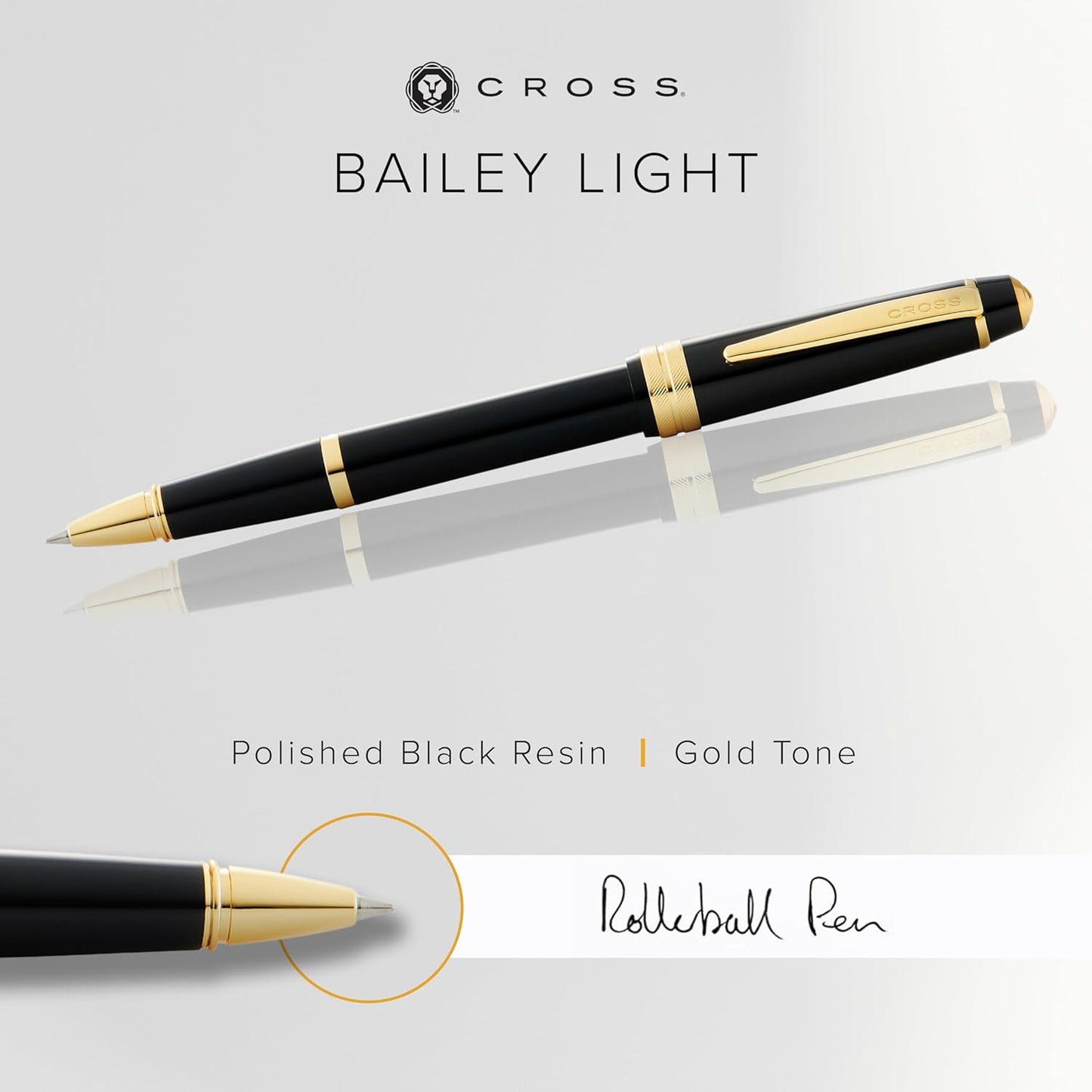 Cross Bailey Light™ Polished Black Resin and Gold Tone Rollerball Pen AT0745-9