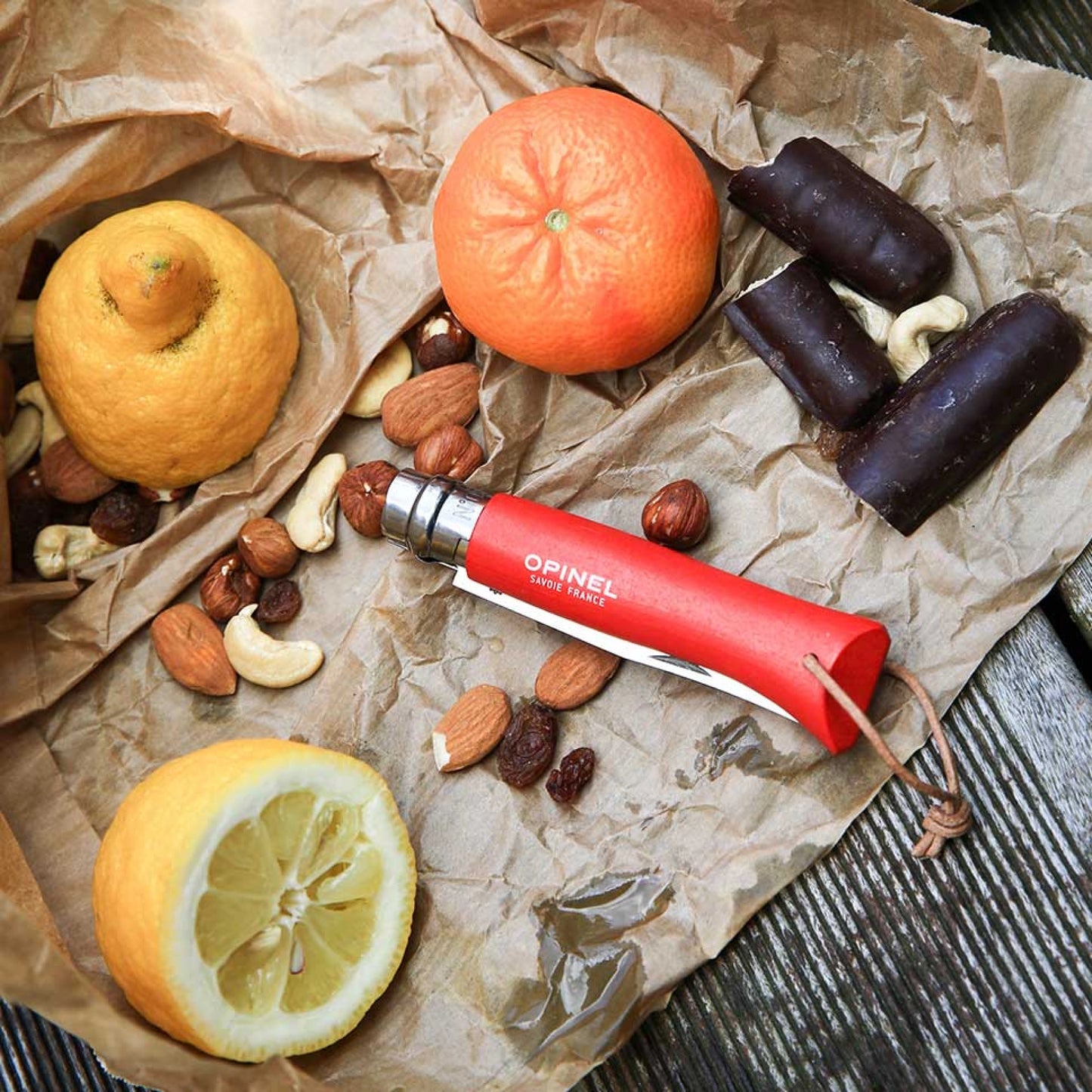 Opinel No.08 Bushwhacker Red Stainless Steel Folding Knife with Lanyard 001705