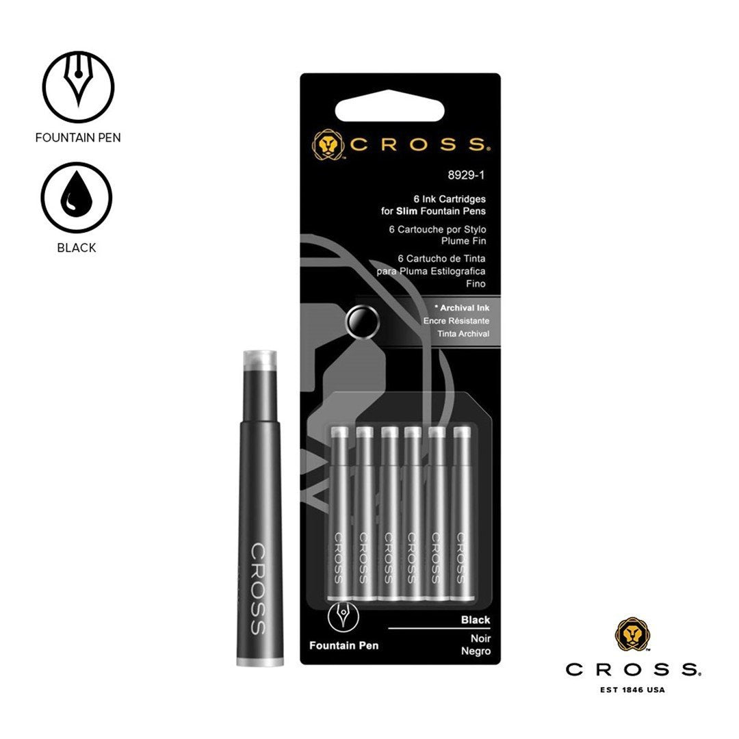 Cross Fountain Pen Slim Cartridge Black 6 Pieces Per Pack C8929-1