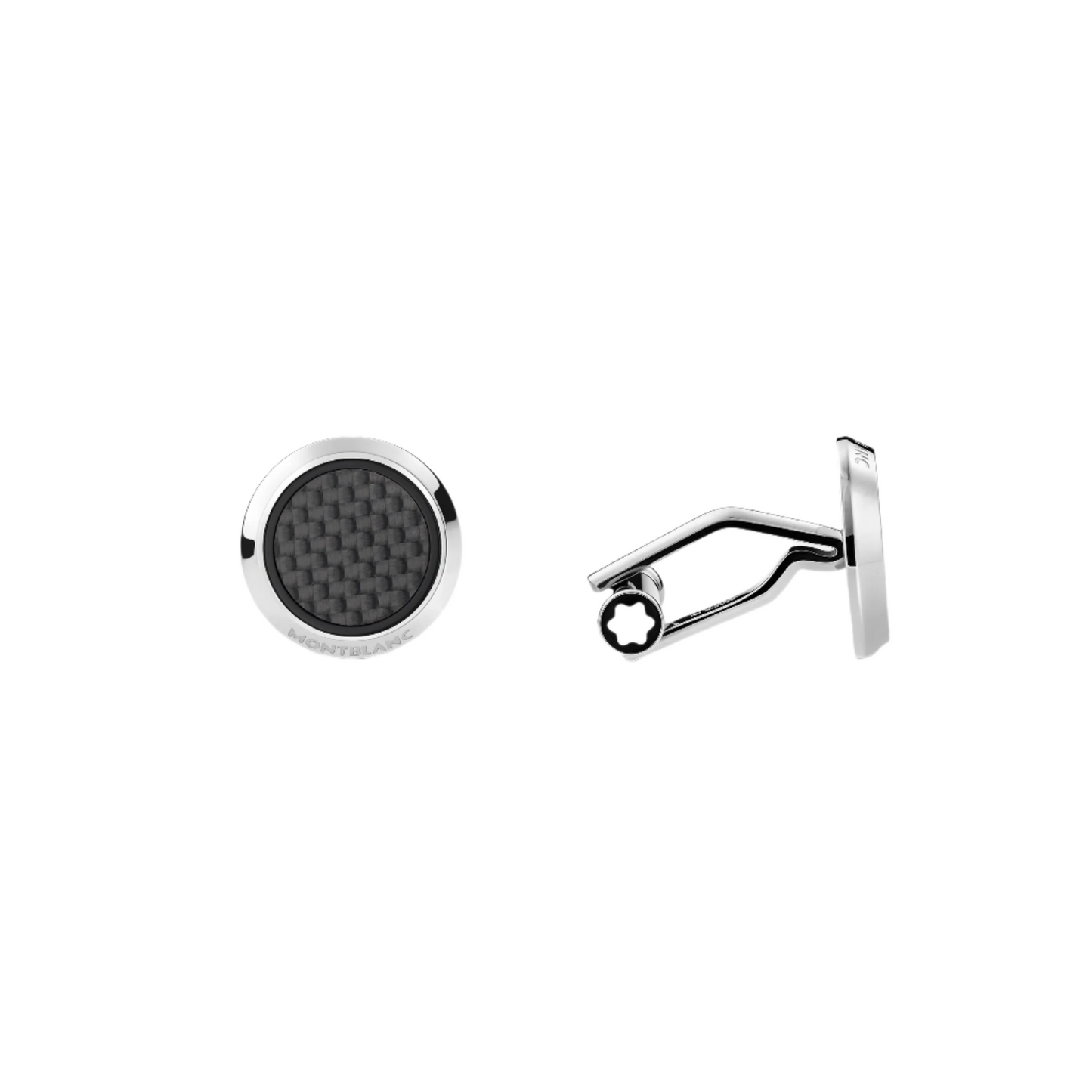 Montblanc Cufflinks, round in stainless steel with carbon-patterned inlay 124295