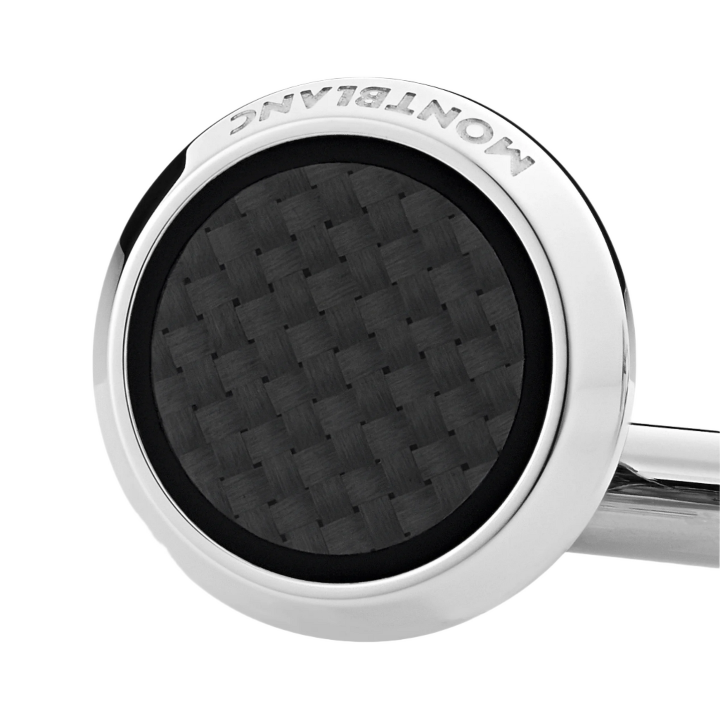 Montblanc Cufflinks, round in stainless steel with carbon-patterned inlay 124295