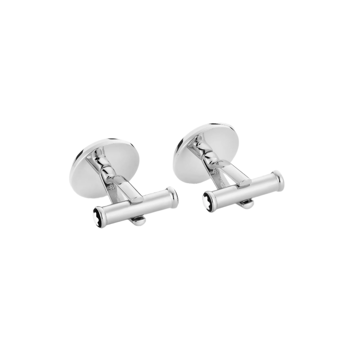 Montblanc Cufflinks, round in stainless steel with carbon-patterned inlay 124295