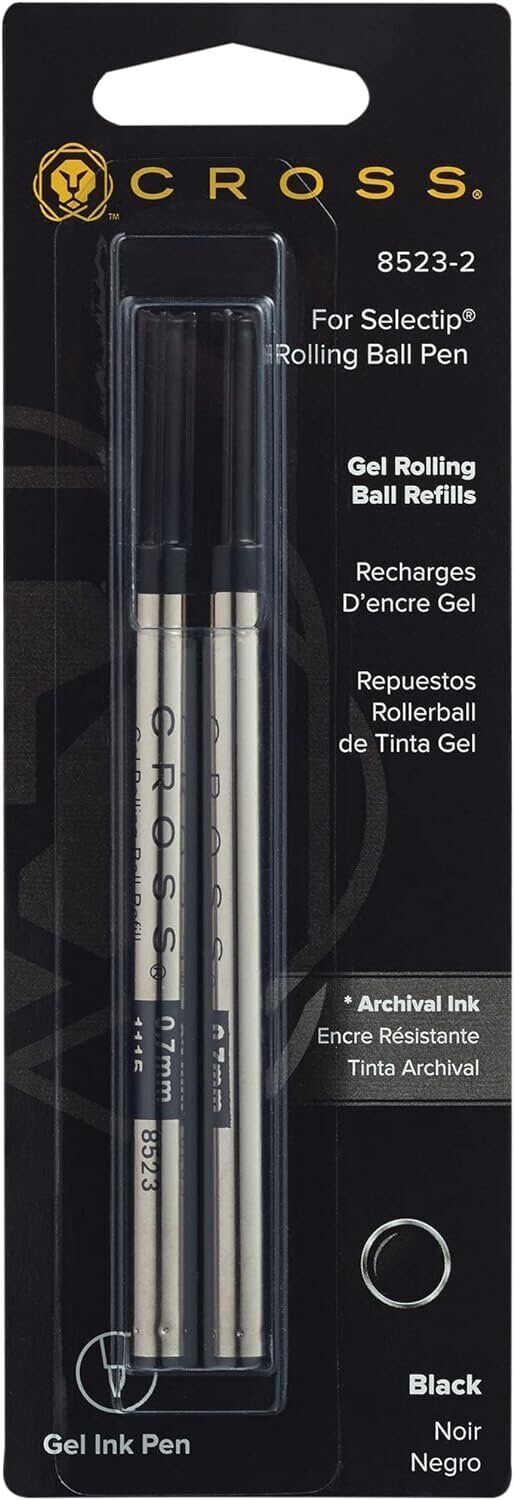 Cross Rollerball Gel Ink Refill for Selectip Pens, Medium, 8523-2 – Black